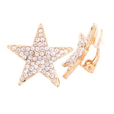 GRACE JUN Bridal Earrings Rhinestone Gold Plated Clip on Earrrings Without Piercing for Women Party Charm Jewelry