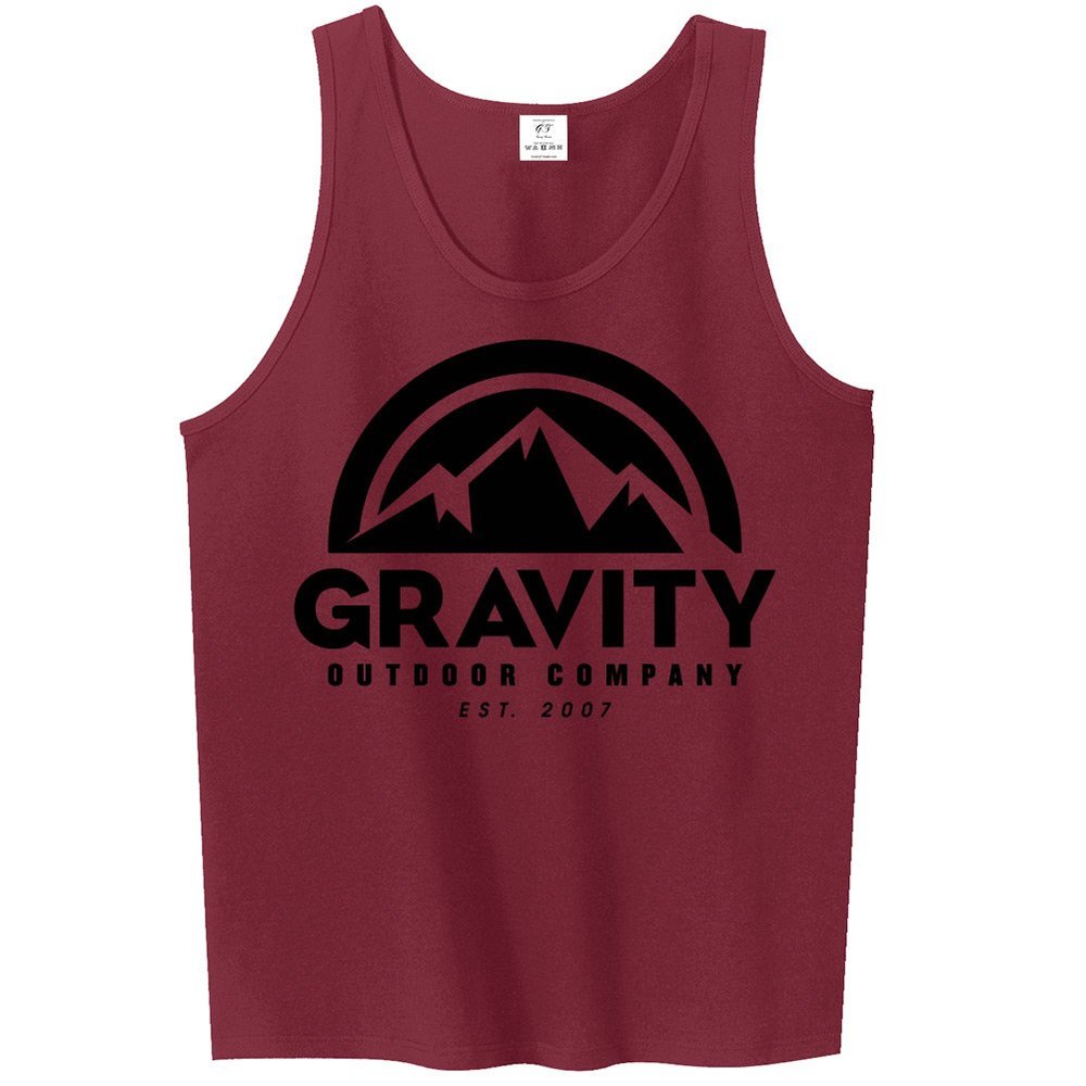 Mens Gravity Outdoor Co. Ultra Cotton Tank Top - Black Logo - Cardinal - XL