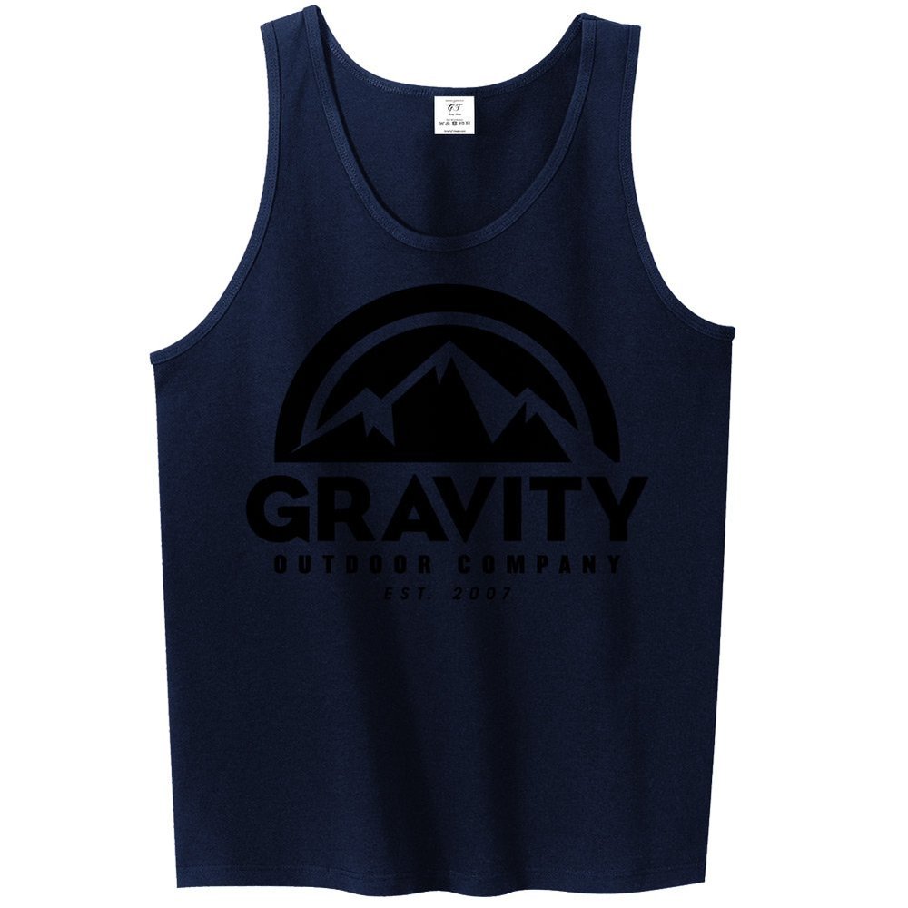 Mens Gravity Outdoor Co. Ultra Cotton Tank Top - Black Logo - Navy - 2XL