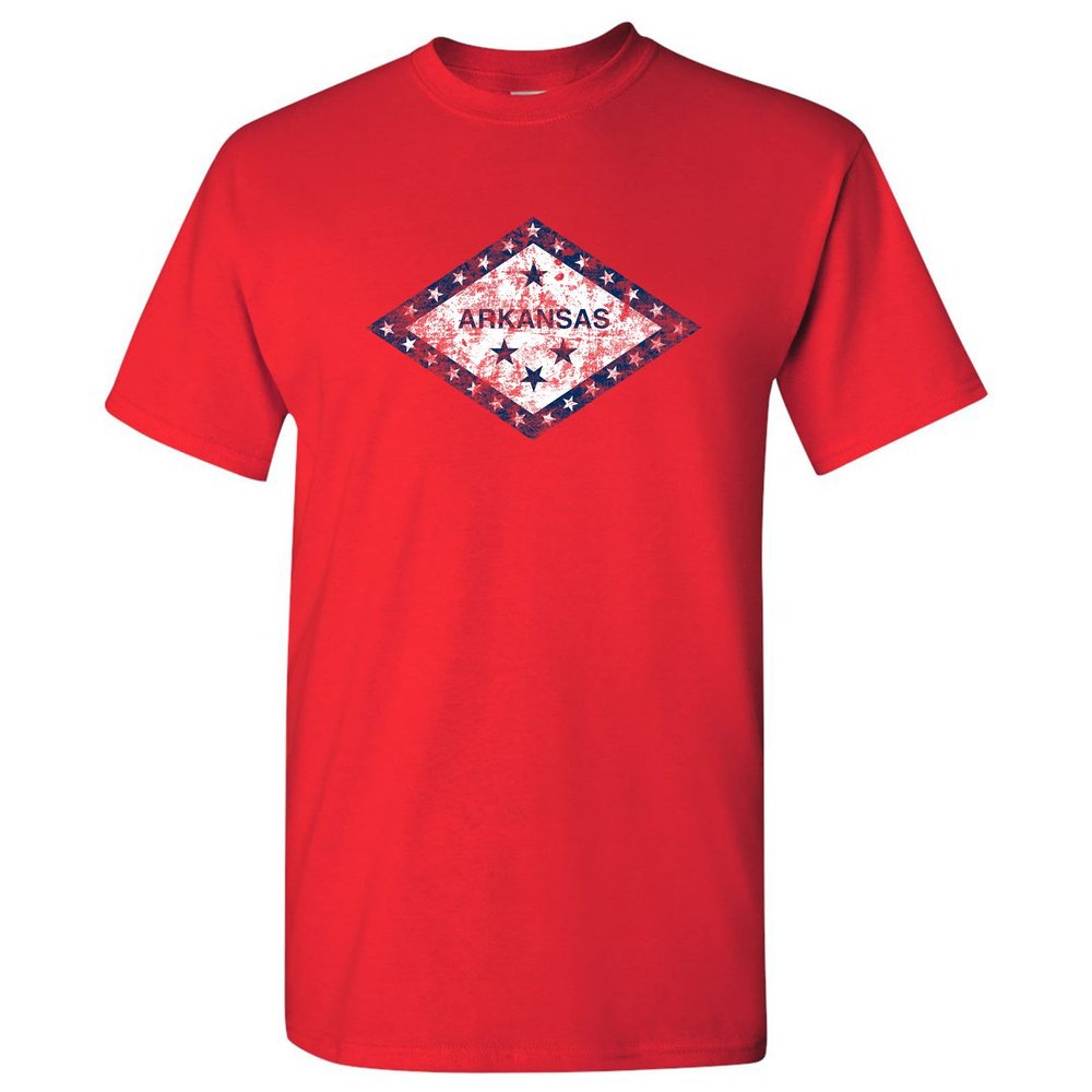 UGP Campus Apparel Unisex-Adult Arkansas State Flag - Travel Hometown Pride T-Shirt - Small - Red