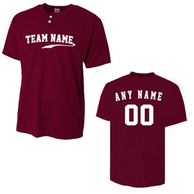 Adult Maroon Medium CUSTOM Front &/or Back 2-Button Mesh Henley Uniform Jersey Top