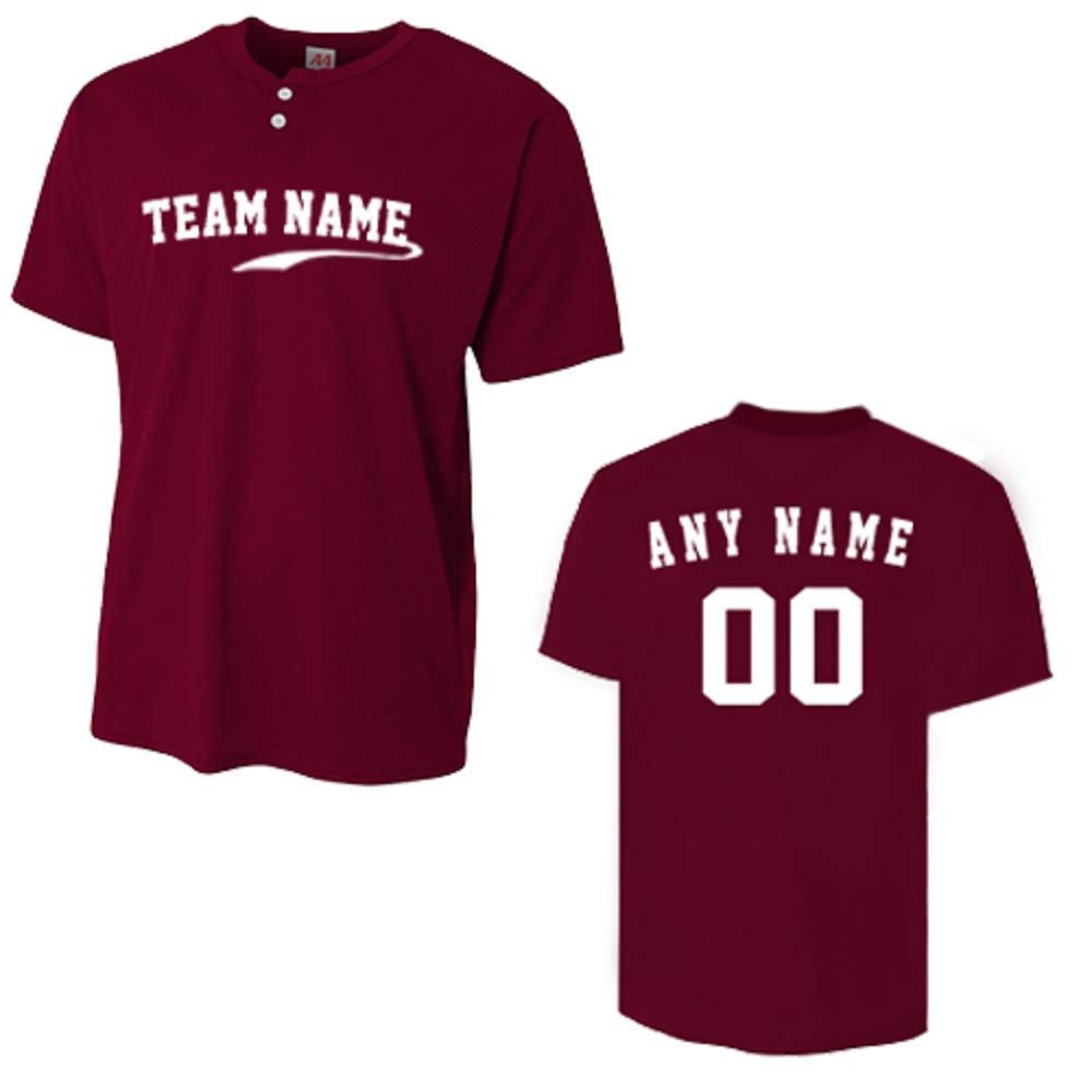 Adult Maroon Medium CUSTOM Front &/or Back 2-Button Mesh Henley Uniform Jersey Top