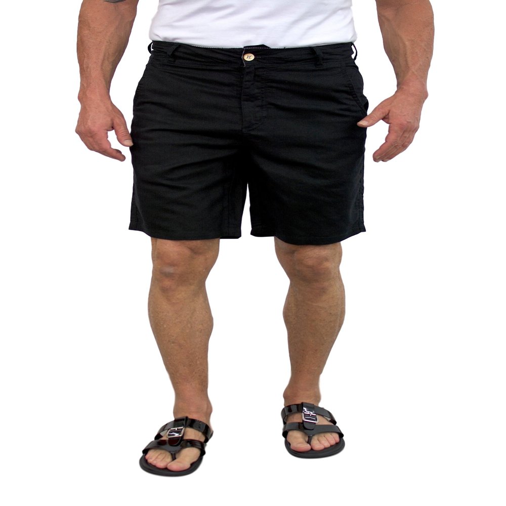 short fin Men's Linen Walking Shorts (Size 42, Black L8001)