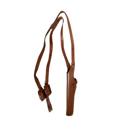 ALSL455 Vertical Shoulder Holster with Double Speedloader Pouch Fits 357 Magnum 6 & Similar Revolvers Handmade! LEFT HANDED Free Extension For Big Body Size! (BROWN)
