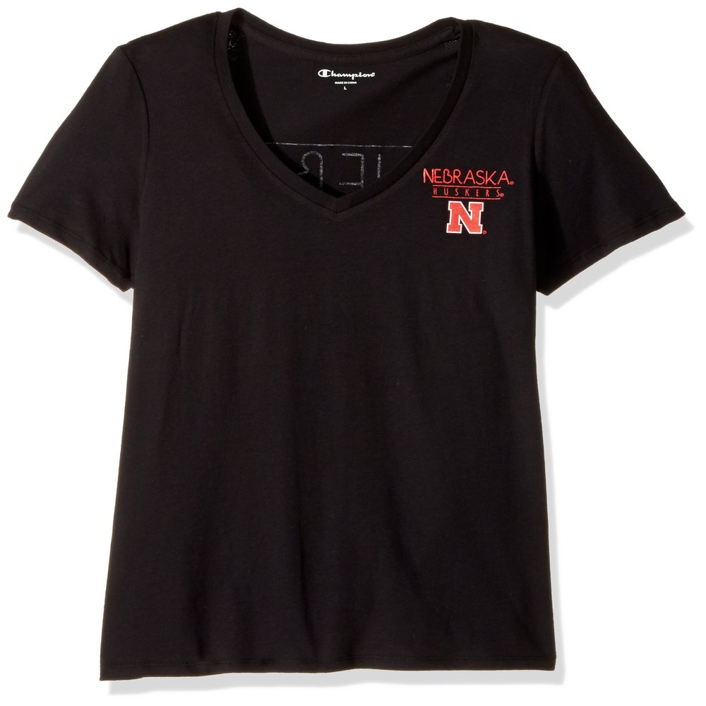 Champion NCAA Women's Short Sleeve Comfort Collegiate V-Neck Tee, Nebraska Cornhuskers, Large