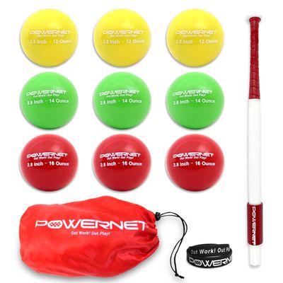 PowerNet Sweet Spot Training Bat + 2.8" Progressive Baseball Training Balls for Hitting & Pitching, LITE 9 Pack Weighted Balls & 27" Weighted Bat (24 oz), Improve Hand-Eye Coordination and Power