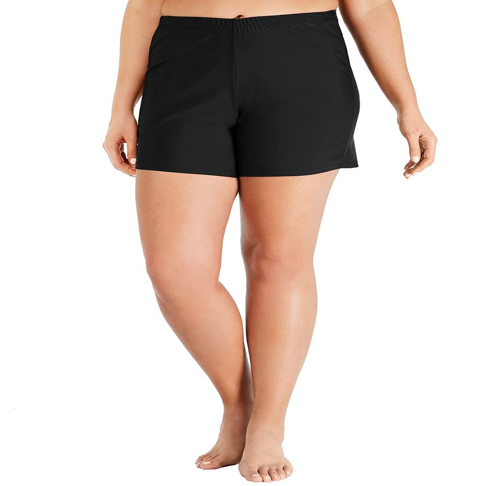 Island Escape Women's Plus Size Slimming Beachwear Swim Shorts (Black, 18W)