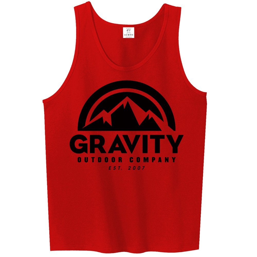 Mens Gravity Outdoor Co. Ultra Cotton Tank Top - Black Logo - Red - S