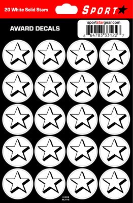 SportStar Football Helmet Award Decals - Solid Star White (20 Stickers)