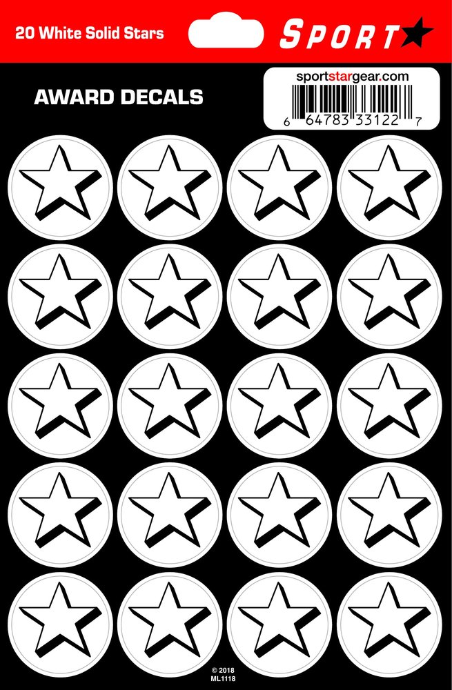 SportStar Football Helmet Award Decals - Solid Star White (20 Stickers)