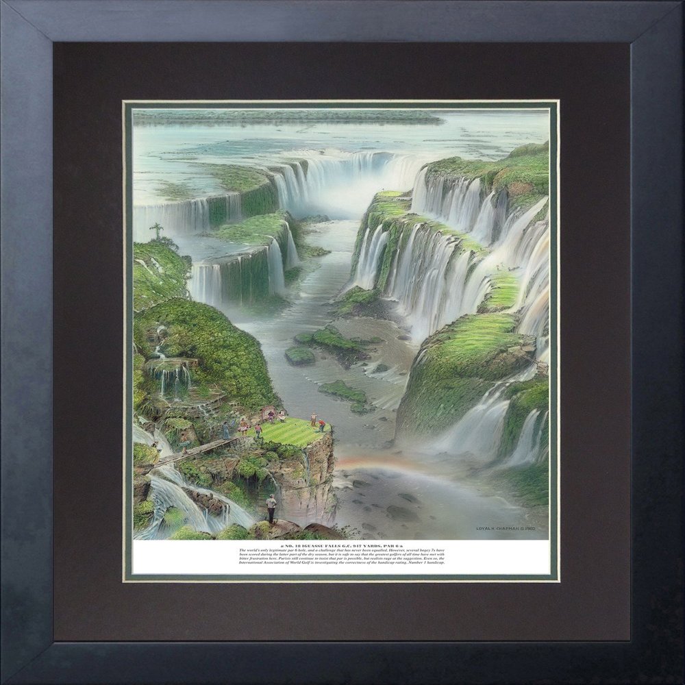 Legends Never Die "Infamous 18 Golf Holes" Double Matted Official Lithograph Print, Framed 11 x 14", No. 18 Iguassu Falls Golf Club
