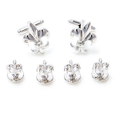 MRCUFF Fleur De Lis Pair Tuxedo Cufflinks and Studs Set in a Presentation Gift Box & Polishing Cloth  (Fleur studs)