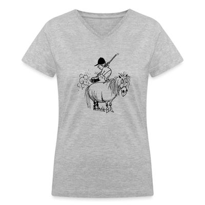 Spreadshirt Thelwell Rider Spring Cleaning Sweeping Horse Licensed Women's V-Neck T-Shirt, XL, Gray