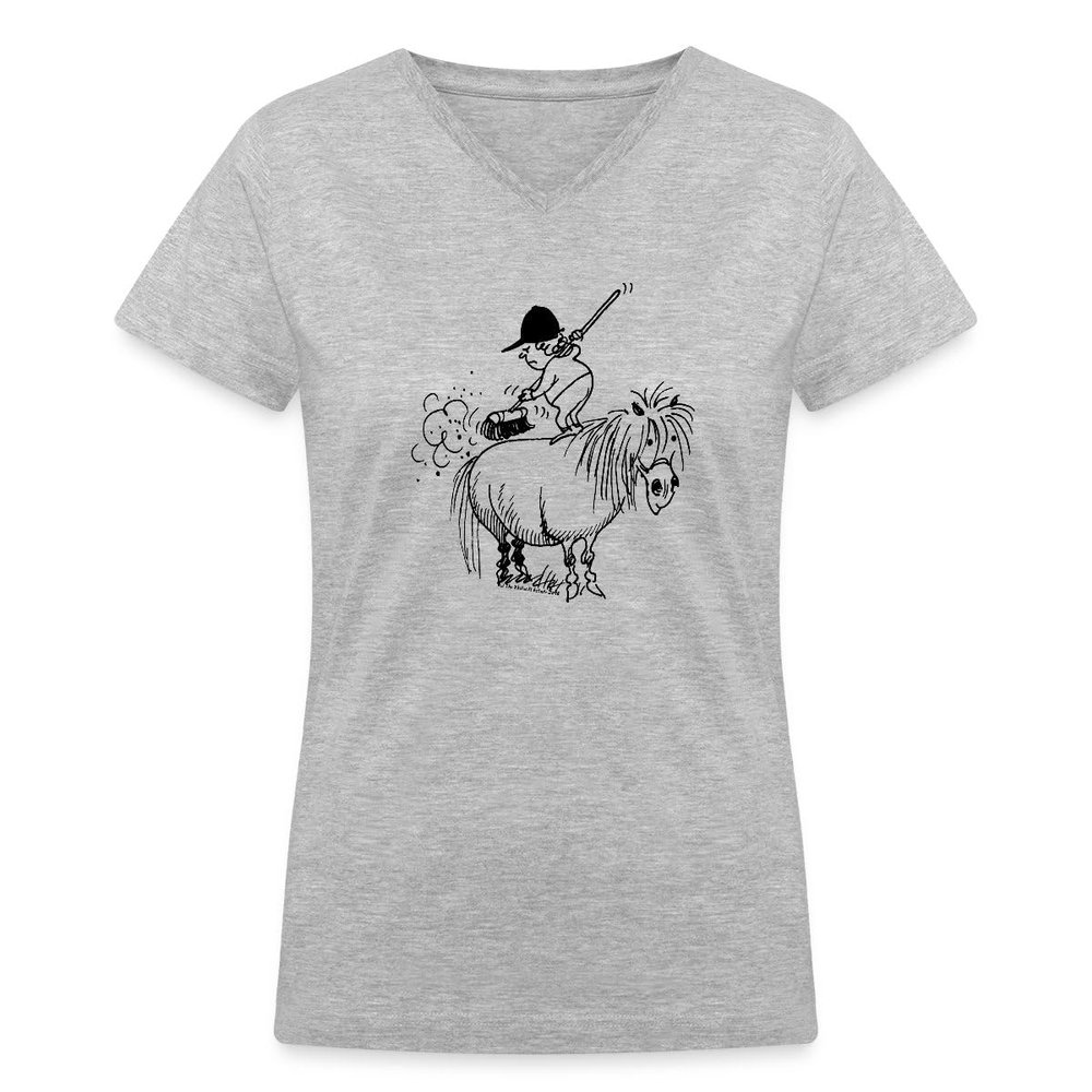 Spreadshirt Thelwell Rider Spring Cleaning Sweeping Horse Licensed Women's V-Neck T-Shirt, XL, Gray