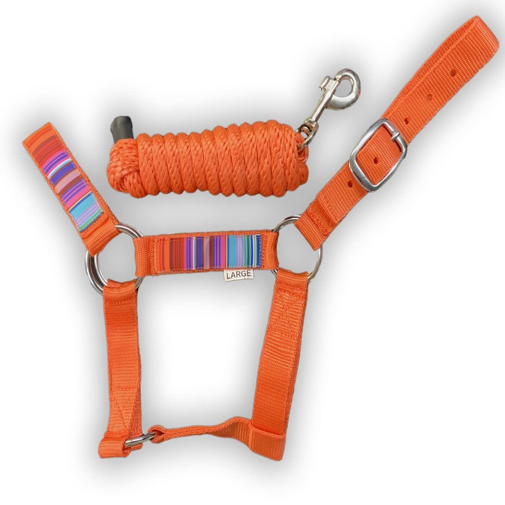 HalterUp Miniature Horse Halters and Lead Ropes (2 Item Bundle) Available in 10 Colors (Orange, Medium)