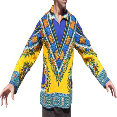 RaanPahMuang Wide European Poets Collar Long Sleeve Shirt Dashiki Heart Print, X-Large, Heart Print Yellow