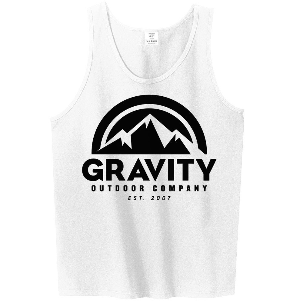 Mens Gravity Outdoor Co. Ultra Cotton Tank Top - Black Logo - White - S