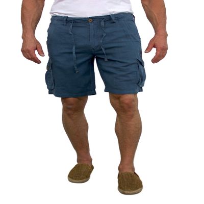 short fin Men's Linen Cargo Shorts (Slate Blue, Size 42 L8002)