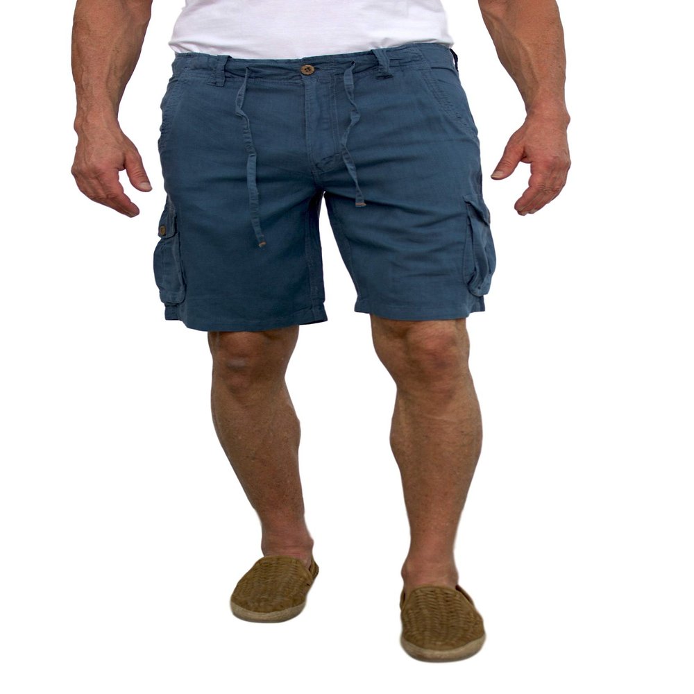 short fin Men's Linen Cargo Shorts (Slate Blue, Size 42 L8002)