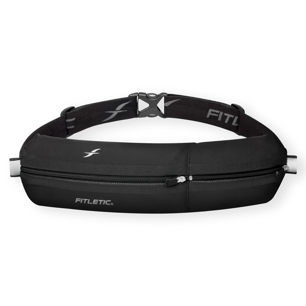 Fitletic Bolt Double Pocket Running Belt & Active Fanny Pack For Men & Women  Water Resistant, Lightweight Sleek Design  Patented No Bounce Hip Hugging Fit  Holds Any Phone