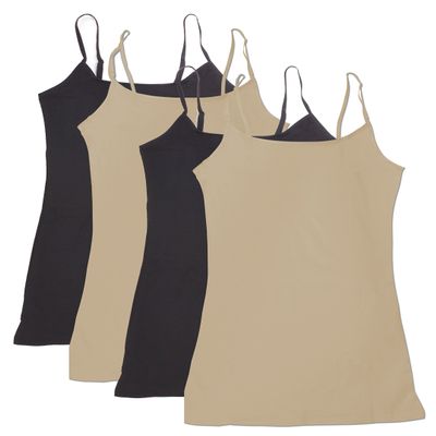 4 Pack Active Basic Women's Basic Tank Top (3X-Bk/Bk/Khki/Khki)