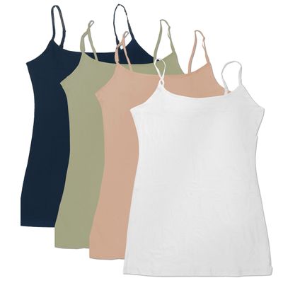4 Pack Active Basic Women's Basic Tank Top (2X-Wh/Dst Slmn/Lt Olv/Nv)