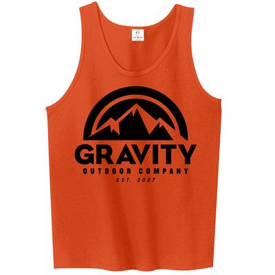 Mens Gravity Outdoor Co. Ultra Cotton Tank Top - Black Logo - Orange - M