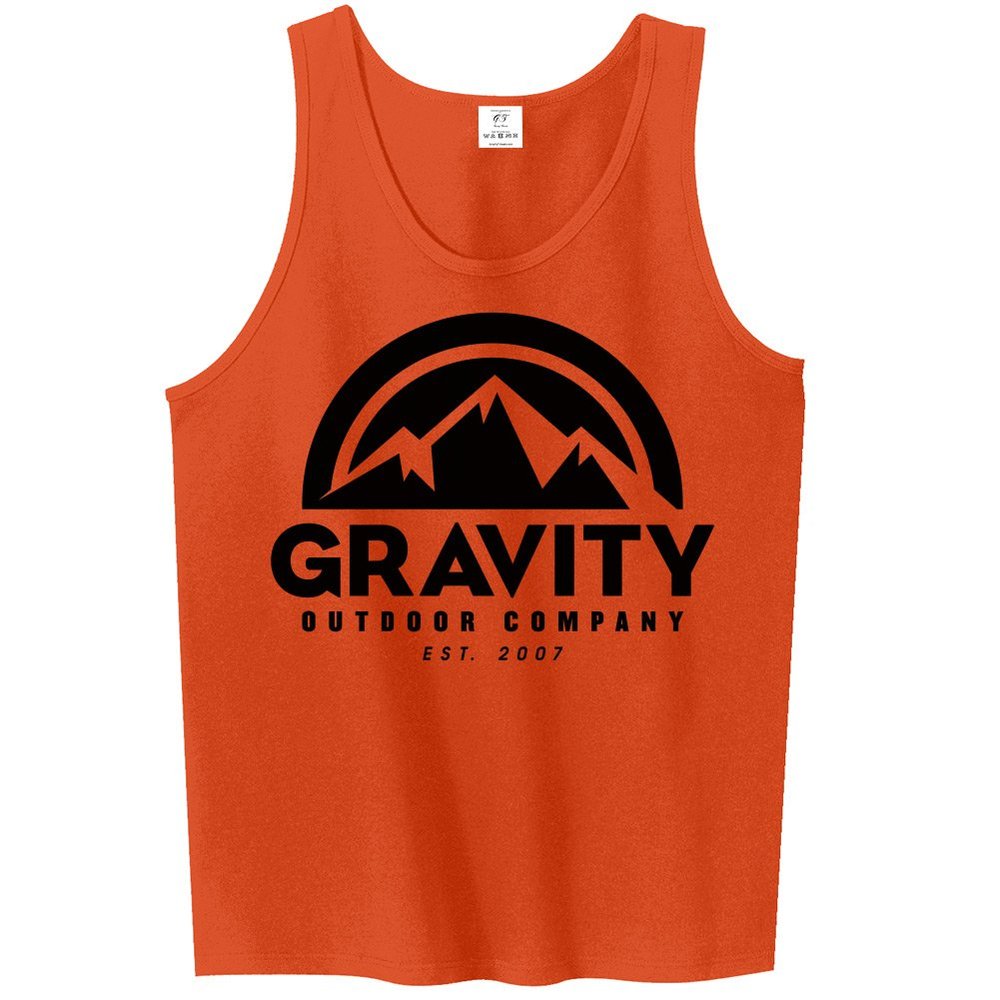 Mens Gravity Outdoor Co. Ultra Cotton Tank Top - Black Logo - Orange - M