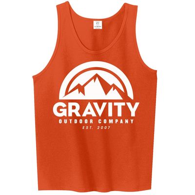 Mens Gravity Outdoor Co. Ultra Cotton Tank Top - White Logo - Orange - S