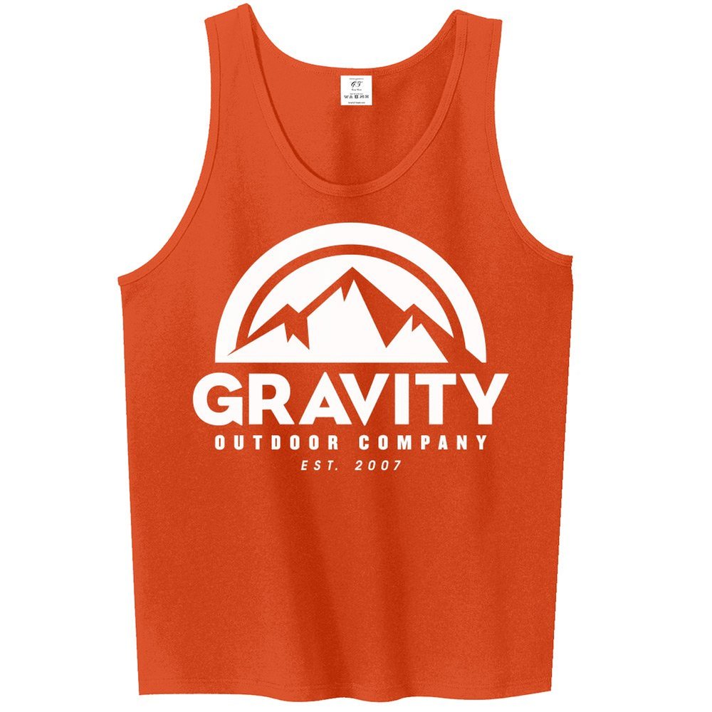 Mens Gravity Outdoor Co. Ultra Cotton Tank Top - White Logo - Orange - S