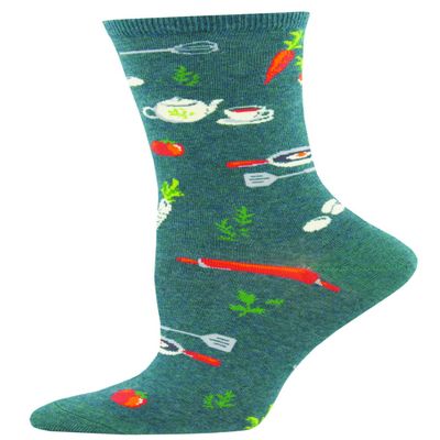 Socksmith Women's Crew Socks (Country Breakfast - Heather Marine, 1-Pack)