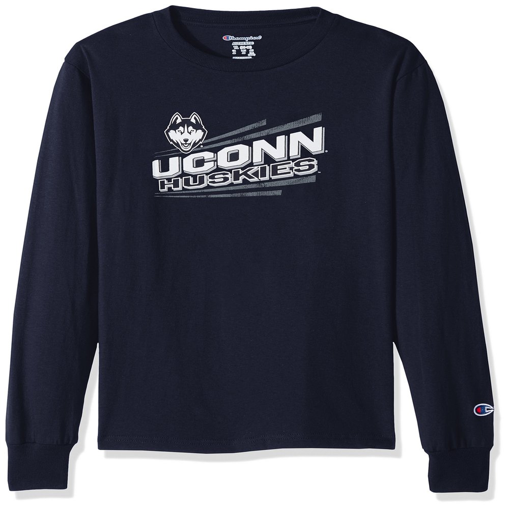 Champion NCAA Connecticut Huskies Youth Boys Long Sleeve Jersey Tee, Medium, Navy