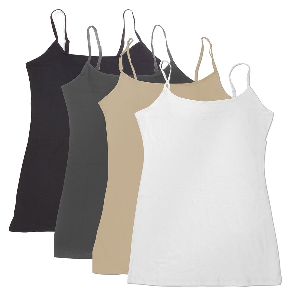 4 Pack Active Basic Women's Basic Tank Top (S-Wh/Khki/Chcl/Bk)
