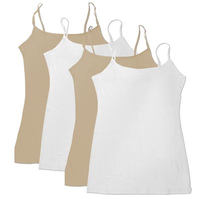 4 Pack Active Basic Women's Basic Tank Top (M-Wh/Wh/Khki/Khki)