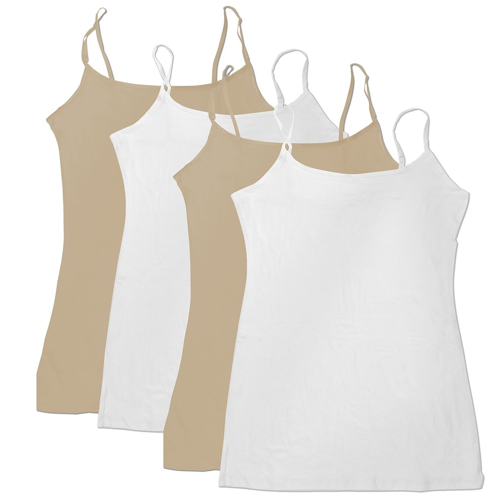 4 Pack Active Basic Women's Basic Tank Top (M-Wh/Wh/Khki/Khki)