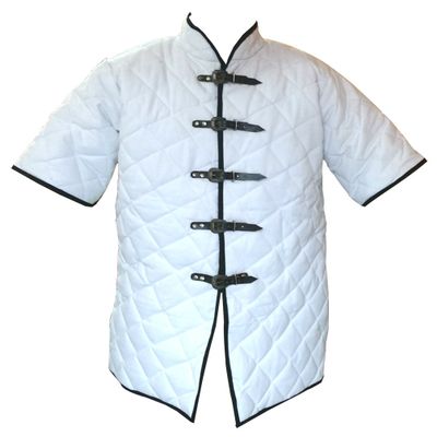 Allbeststuff Thick Gambeson Medieval Padded Collar Short Sleeve Armor 5 Buckle ABS (White, 49)