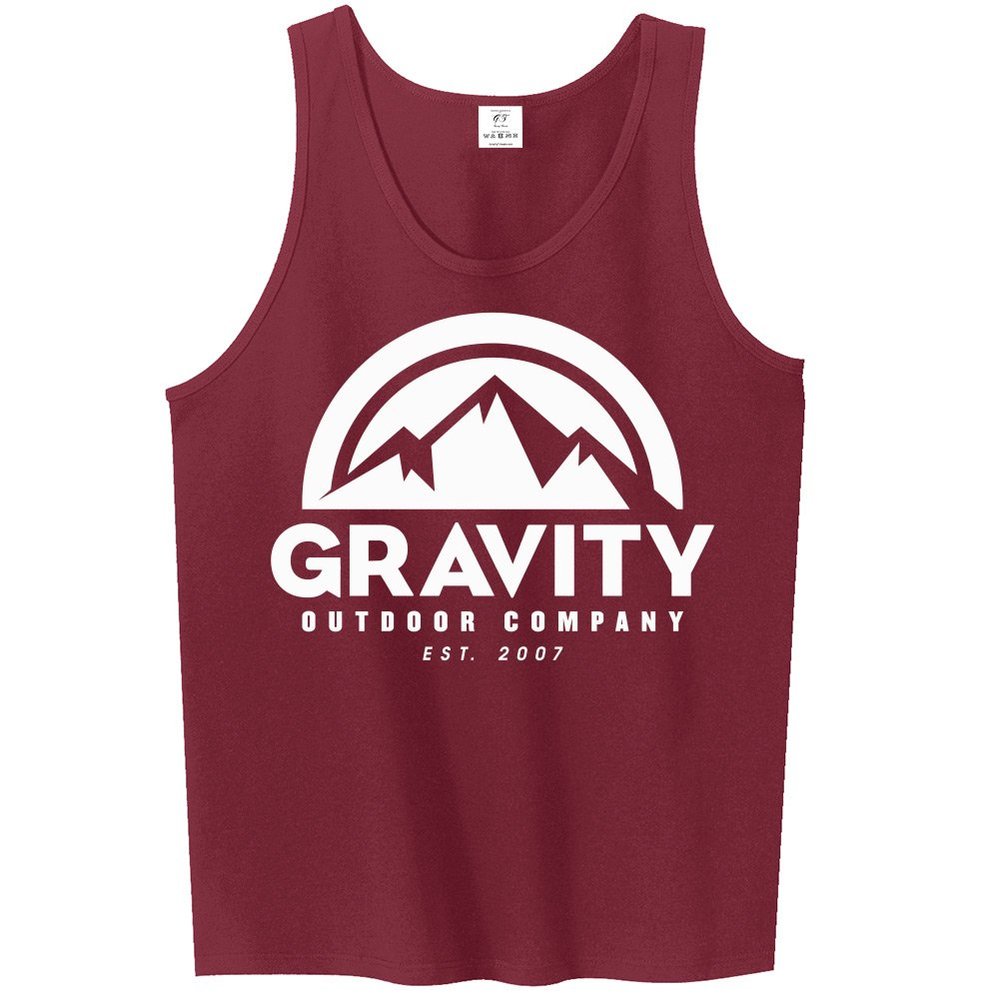Mens Gravity Outdoor Co. Ultra Cotton Tank Top - White Logo - Cardinal - S