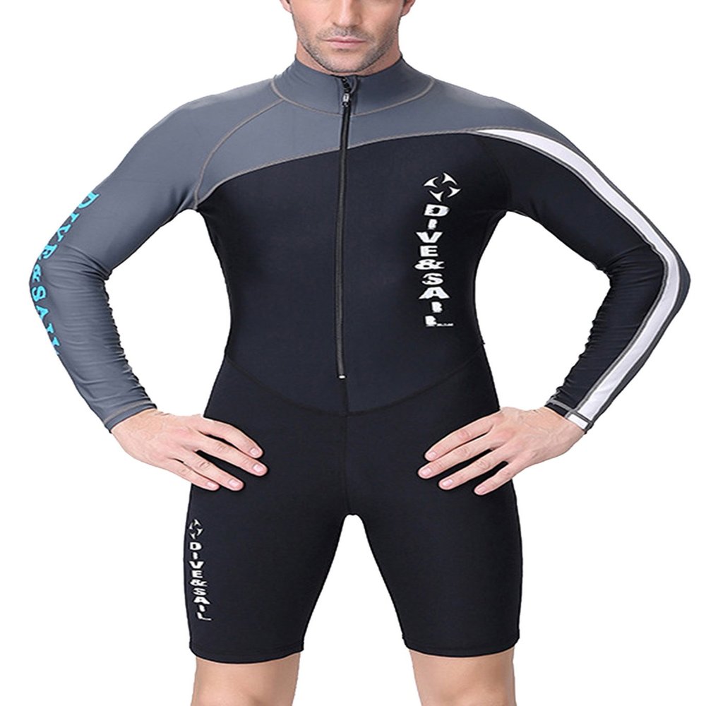 DIVE & SAIL Men 1.5mm One Piece Wetsuits UV Protection Swimming Scuba Diving Suit S - Grey