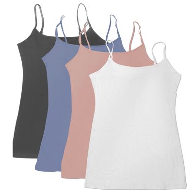 4 Pack Active Basic Women's Basic Tank Top (1X-Wh/Dk Pnk/Dnm Blu/Chcl)