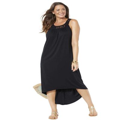 Swimsuits For All Women's Margarita High Low Cover Up Dress - 6/8, Black (Plus