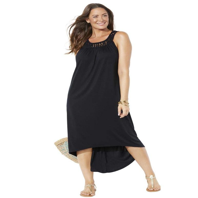 Swimsuits For All Women's Margarita High Low Cover Up Dress - 6/8, Black (Plus