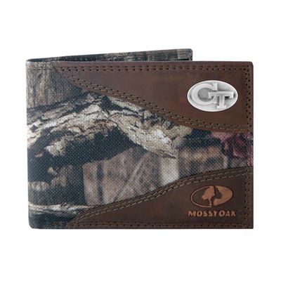 NCAA Georgia Tech Zep-Pro Mossy Oak Nylon and Leather Passcase Concho Wallet, Camouflage, One Size