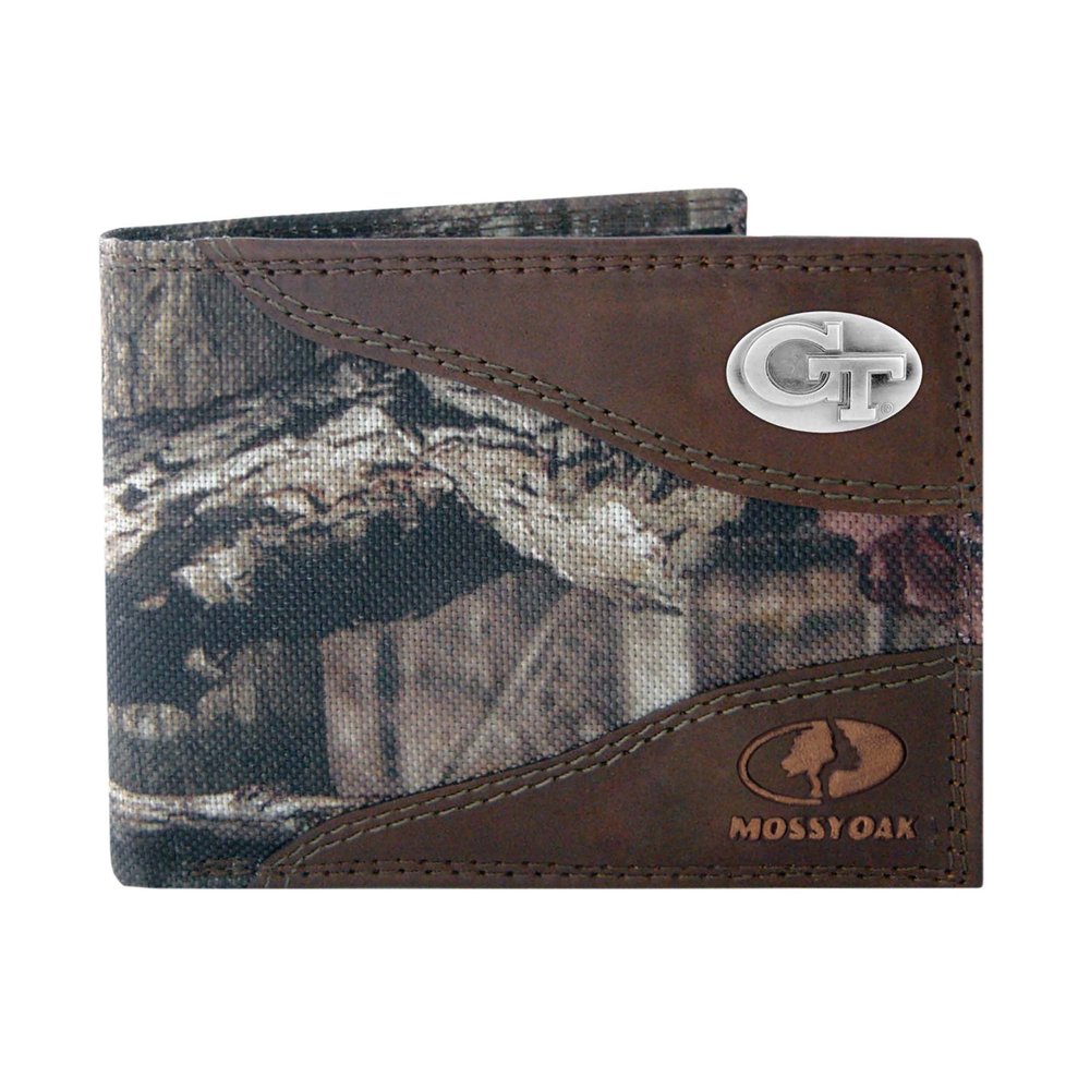 NCAA Georgia Tech Zep-Pro Mossy Oak Nylon and Leather Passcase Concho Wallet, Camouflage, One Size