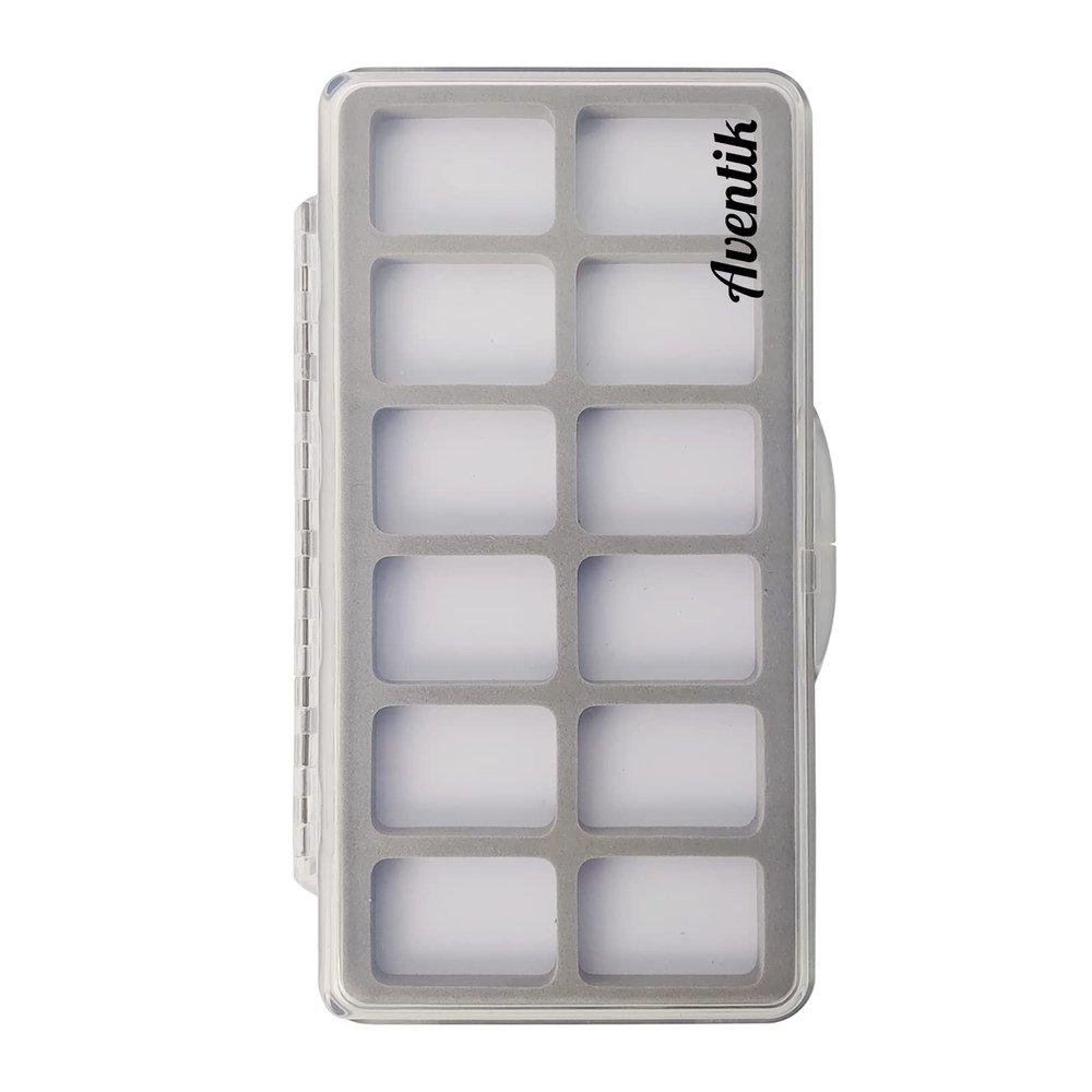 Aventik Fly Fishing Fly Box Super Slim Fishing Storage Tackle Case Trays Transparent Design Magnetic Pad Foam Compartments 6C 12C 18C(H34-12C)