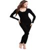 JJ-GOGO Women Winter Lace Neck Thermal Underwear Sets (Black) view 1
