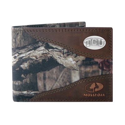 NCAA TCU Horned Frogs Zep-Pro Mossy Oak Nylon and Leather Passcase Concho Wallet, Camouflage, One Size