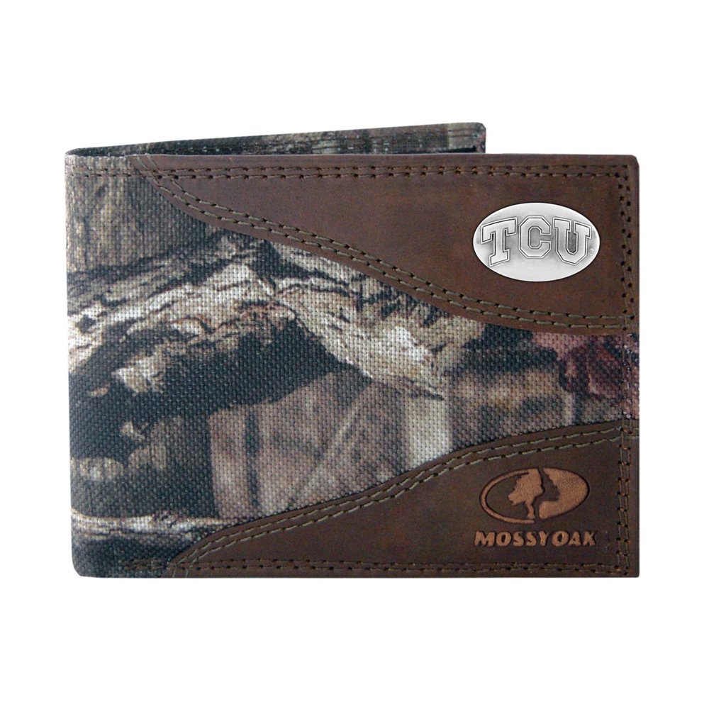 NCAA TCU Horned Frogs Zep-Pro Mossy Oak Nylon and Leather Passcase Concho Wallet, Camouflage, One Size