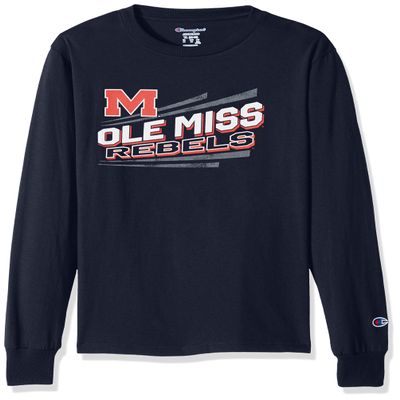Champion NCAA Mississippi Old Miss Rebels Youth Boys Long Sleeve Jersey Tee, Medium, Navy