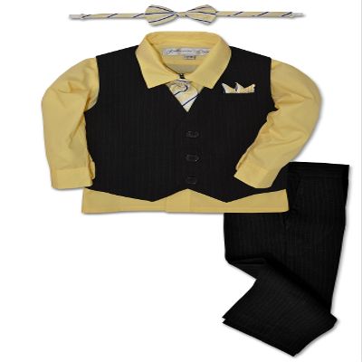Johnnie Lene JL40 Pinstripe Boys Formal Dresswear Vest Set (3T, Black/Yellow)