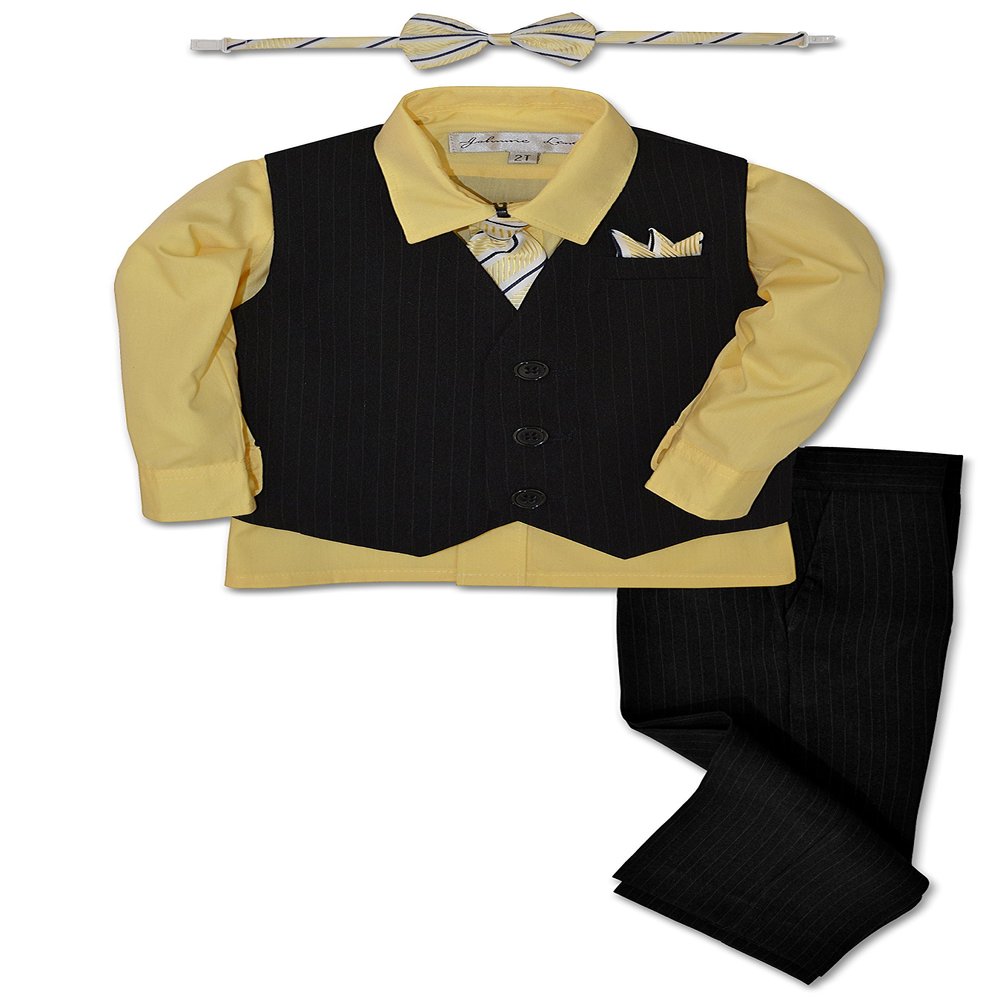 Johnnie Lene JL40 Pinstripe Boys Formal Dresswear Vest Set (3T, Black/Yellow)